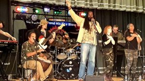 A band up on stage at Knowle West Fest 2019.